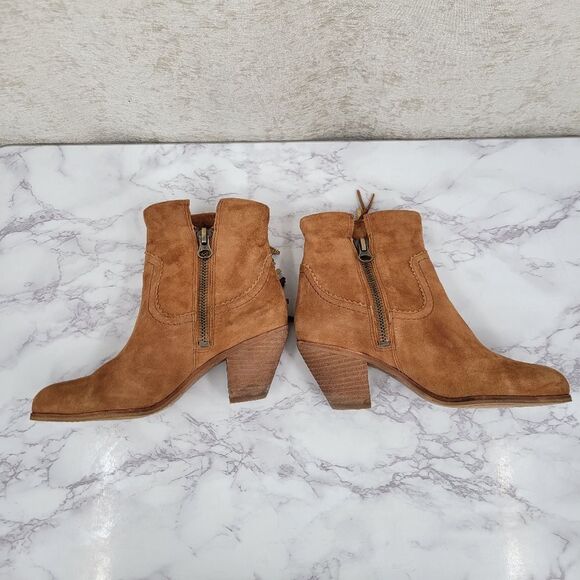 Sam Edleman Louie Bootie in Soft Saddle Fringe Suede Ankle Boots Tan - Picture 6 of 13